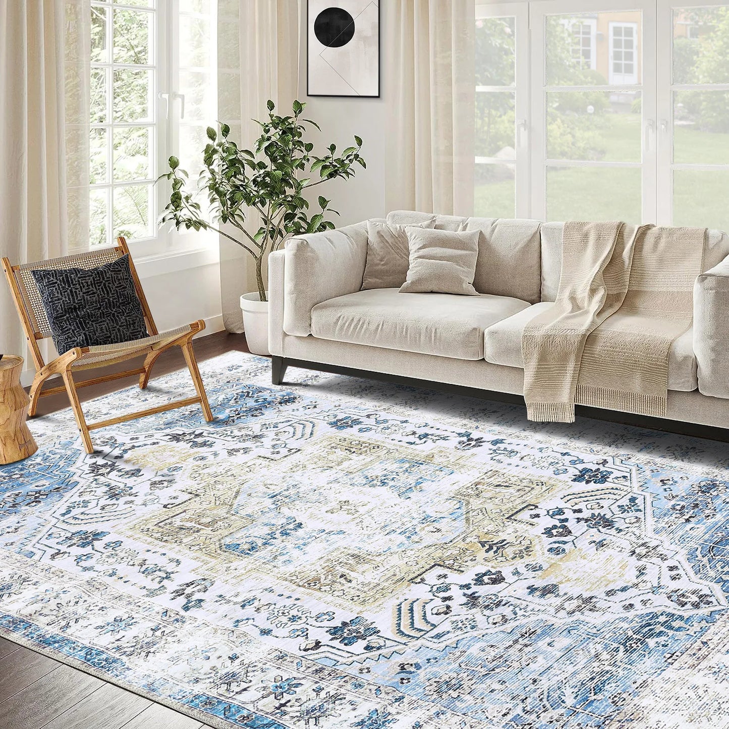 Large Area  Living Room Rug 10x13 Vintage Carpet Washable  Easy Cleaning Stain Resistant Indoor Carpet with Non-Slip