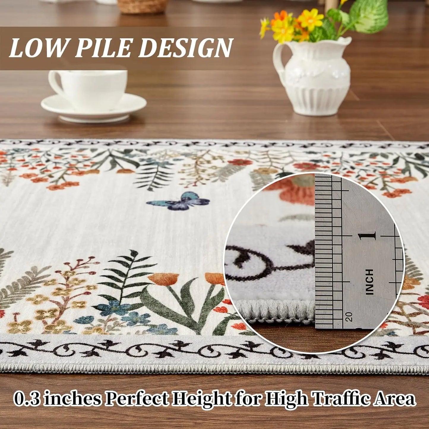 Washable Area Rugs , Non-Slip Floral