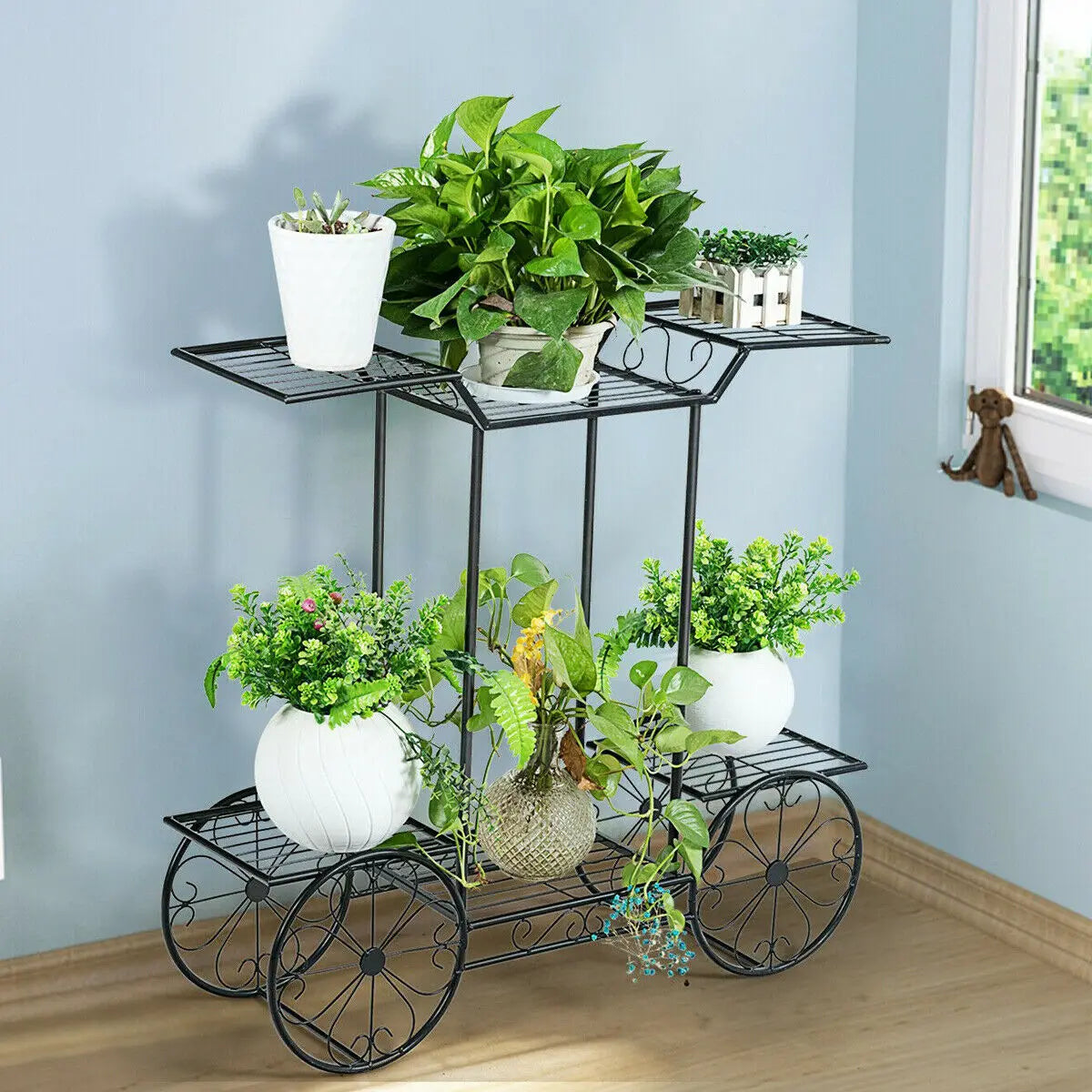 Large Metal Plant Stand Indoor 6 Tier Garden Cart Plant Holder Wrought Iron Plants Display Shelf Rack