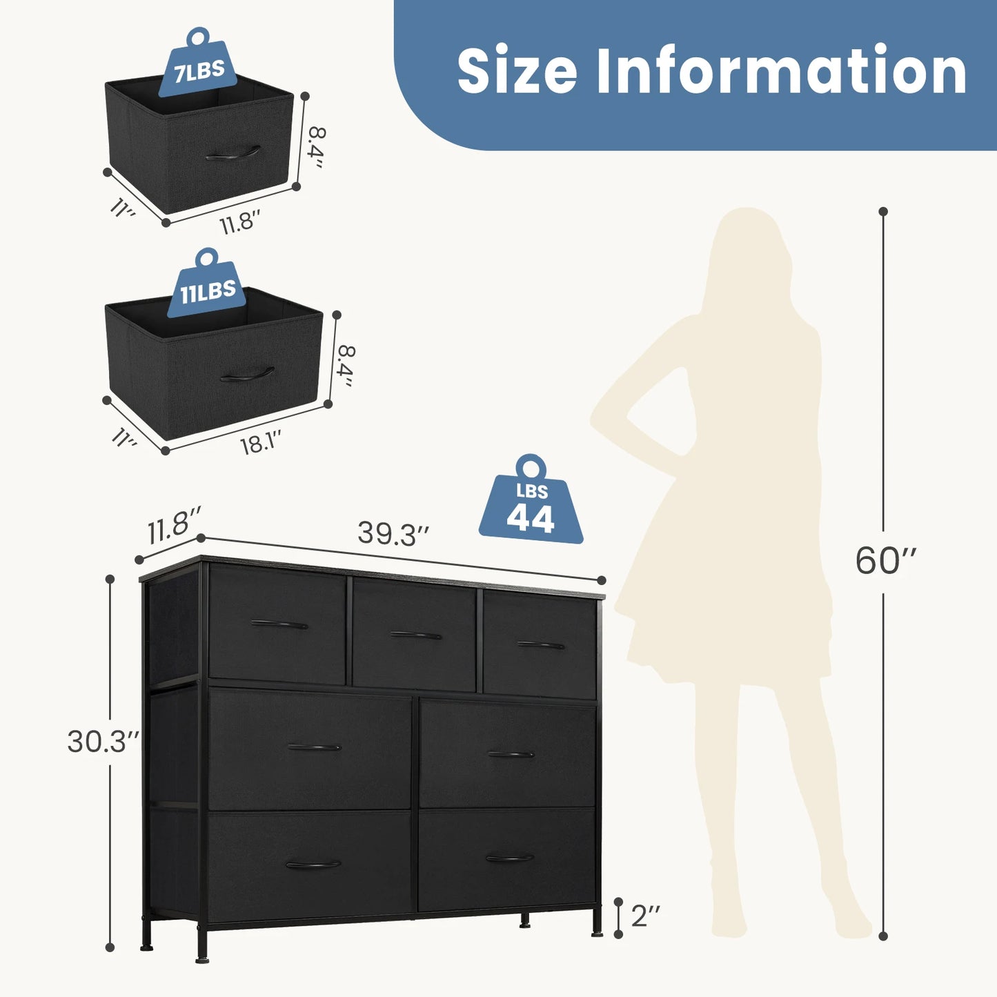 Dresser For Bedroom With 7 Fabric Drawers Organizer Storage Closet