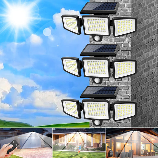 (5/4/3/2/1 pcs) 3-Head Solar Outdoor Light, Motion Sensor Security Light with Wireless Remote Control