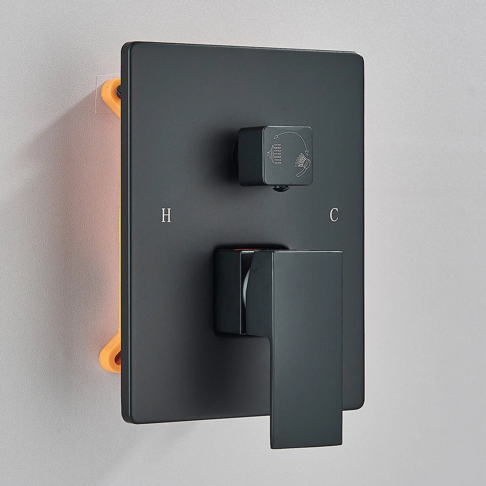 Black Concealed Shower System Rain Waterfall Bathroom Embedded Shower Faucet Set with Tub Spout