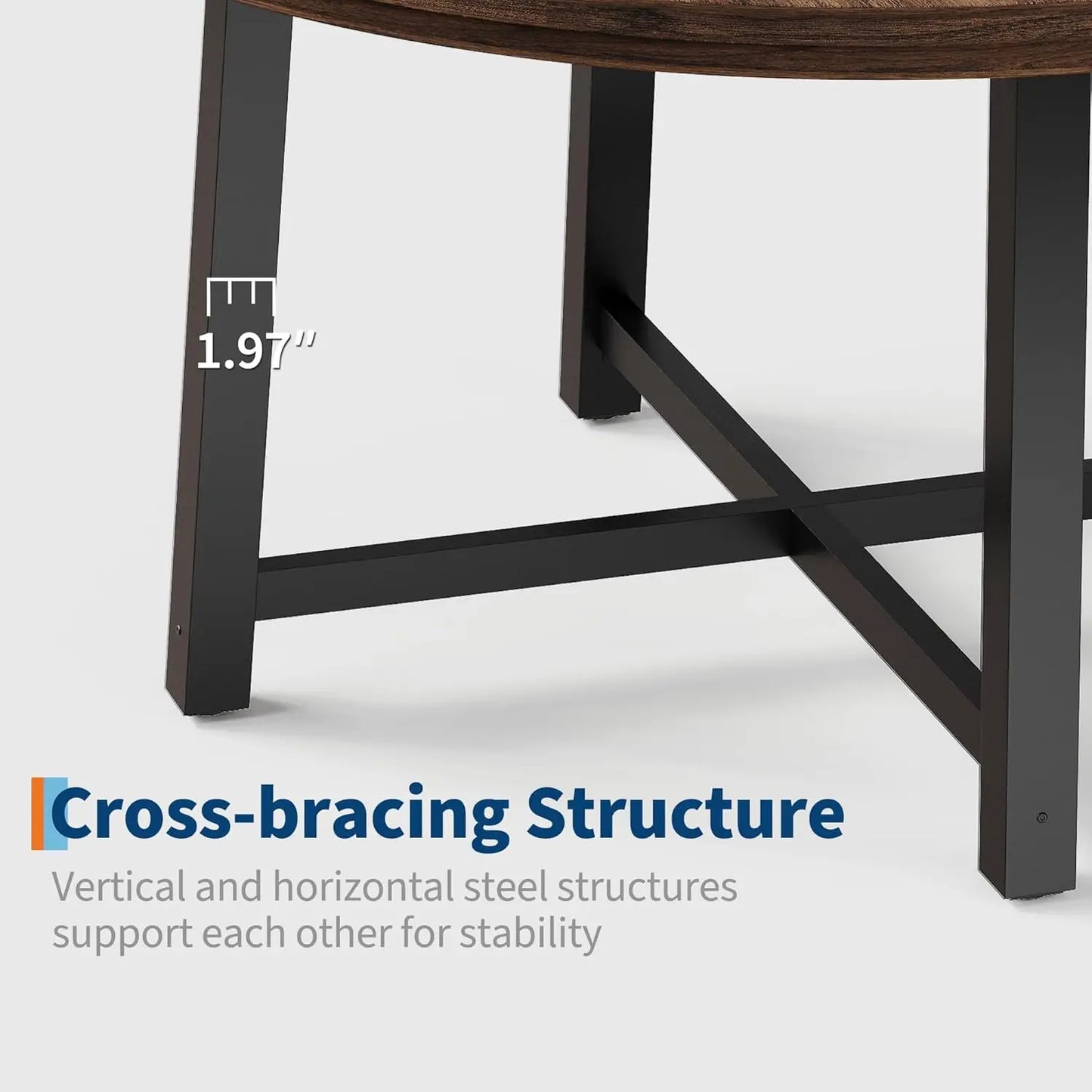 47" Round Industrial Dining Table - Rustic Wood Top w/Metal Frame, Seats 4-6 (No Chairs)