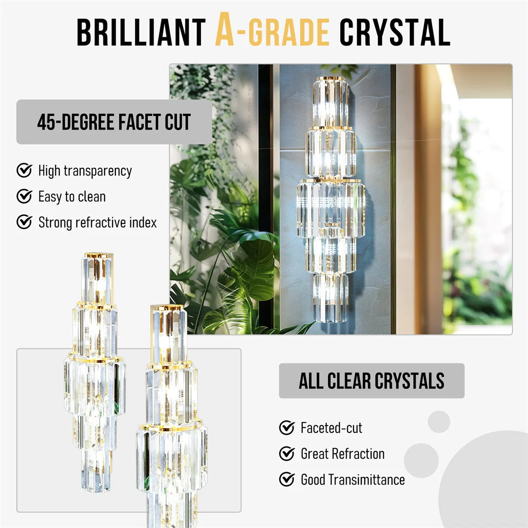 Modern Crystal Wall Lamp 3-Layer Wall Crystal Sconce Light E14 Led Corn Lights