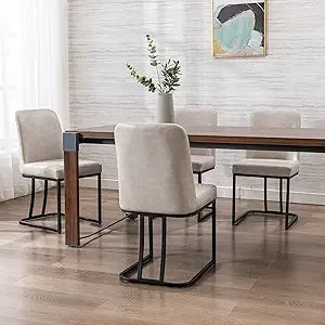 set of 4 comfortable linen-upholstered dining chairs with back support for modern kitchen