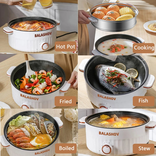 Portable Electric Multifunctional Cooker Household Double Layer Hot Pot Mini Non-stick Cookware