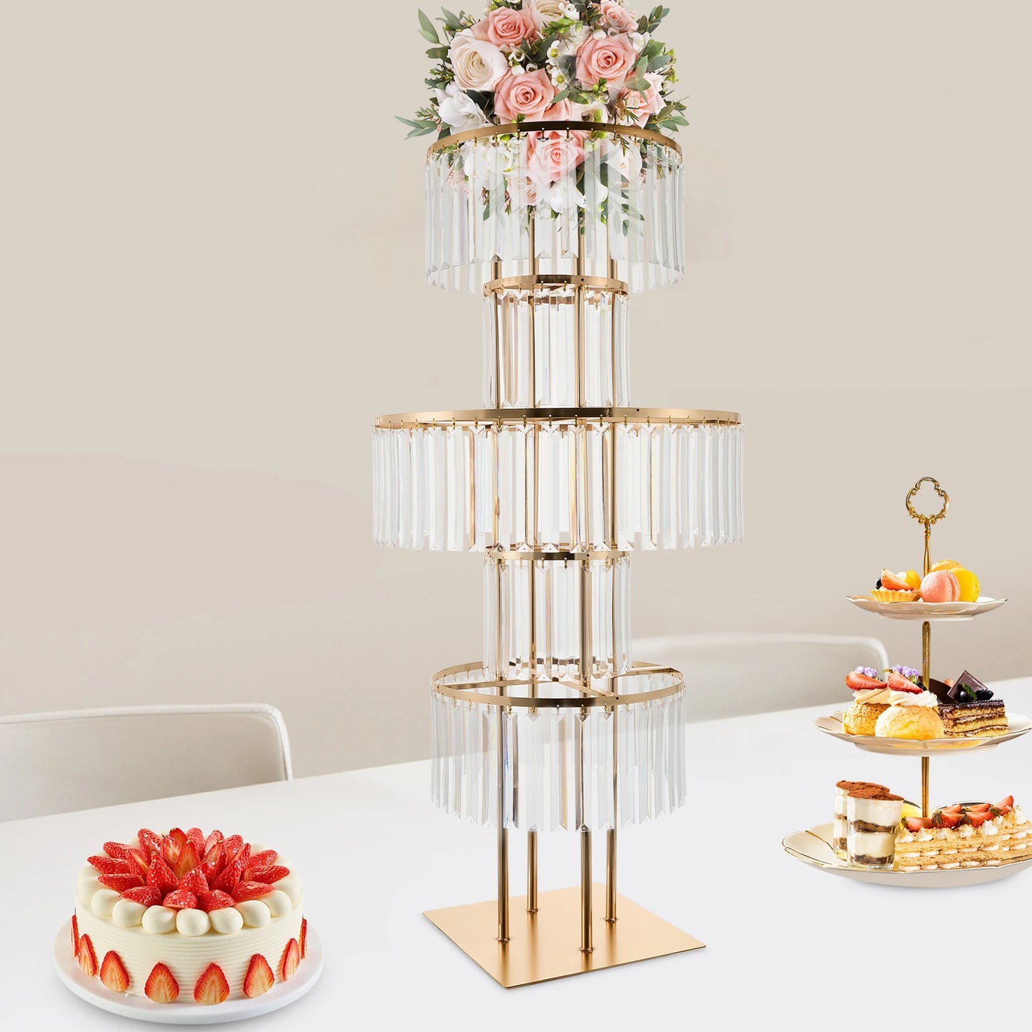 5 Tiers Gold Wedding Centerpieces Flower Stand Vase Centerpiece Acrylic Flower Stand with Hanging Acrylic