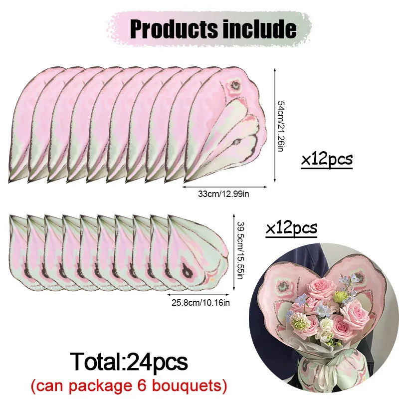 24Pcs Butterfly Wings Shape Flower Wrapping Paper Bouquets  DIY Gift Decoration Supplies