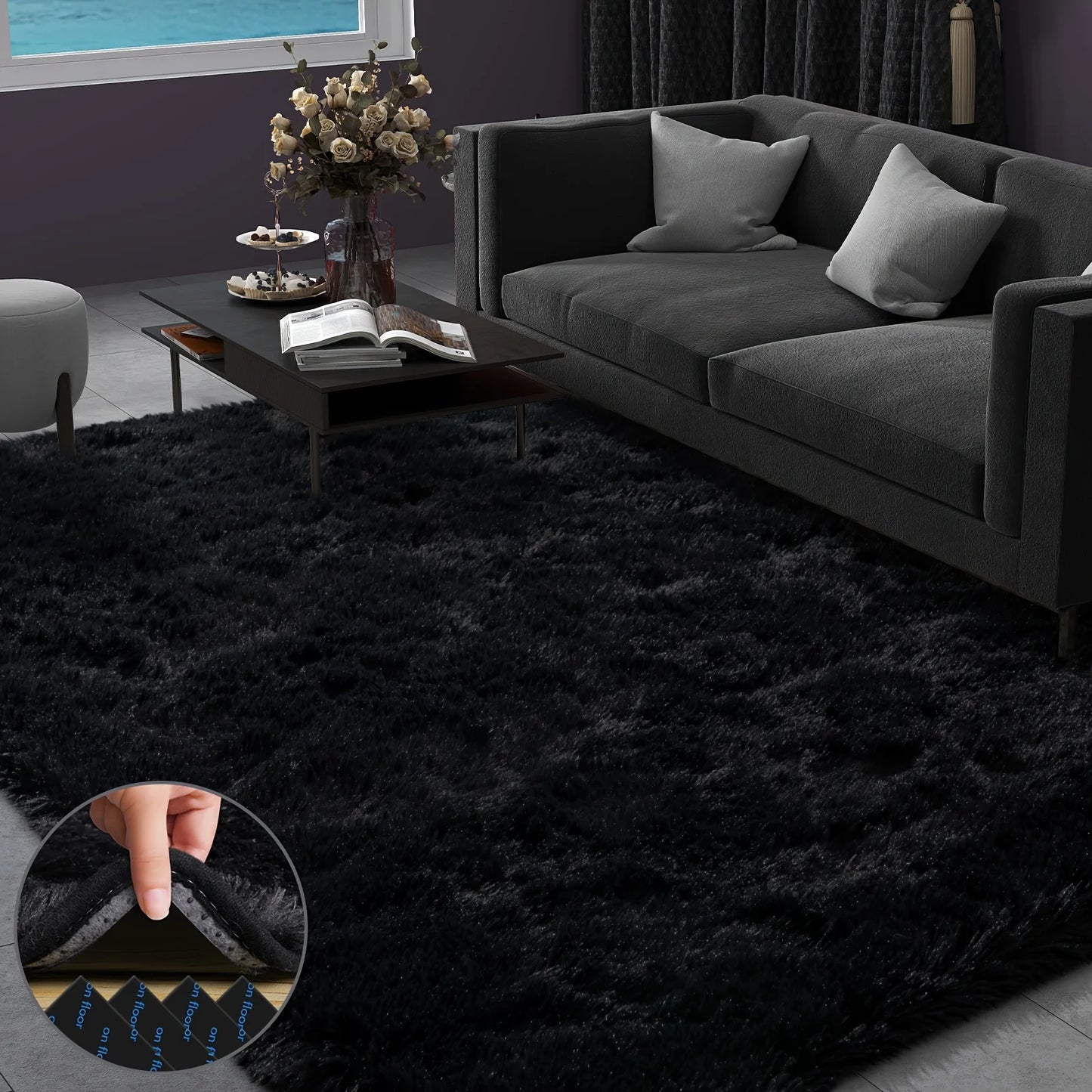 Large plush area rug, decorative for living room, super soft and fluffy plush rug for bedroom