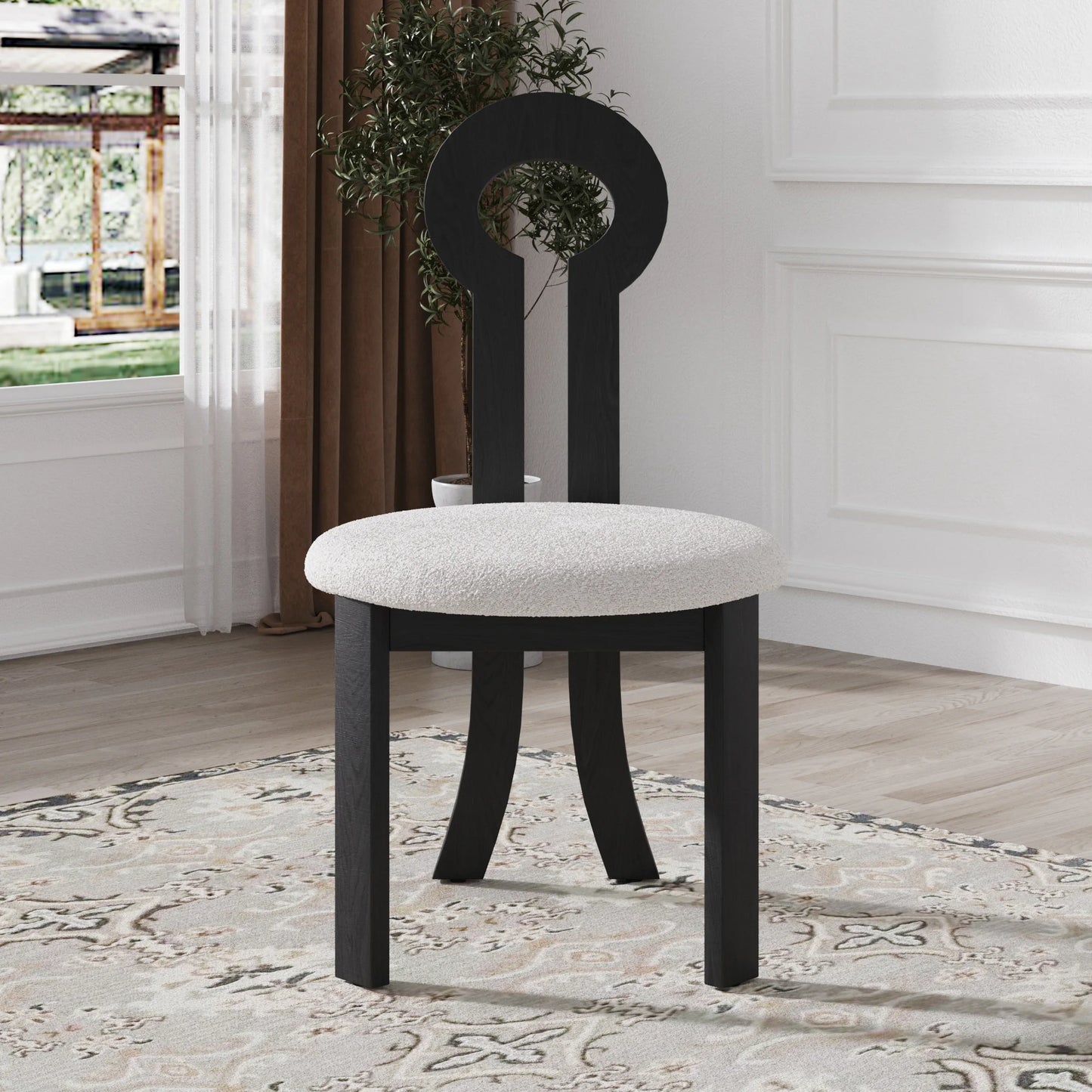 Wooden Dining Chairs Set of 2 Modern Round Dining Room Chair Comfy Fabric Upholstered Kitchen Chairs