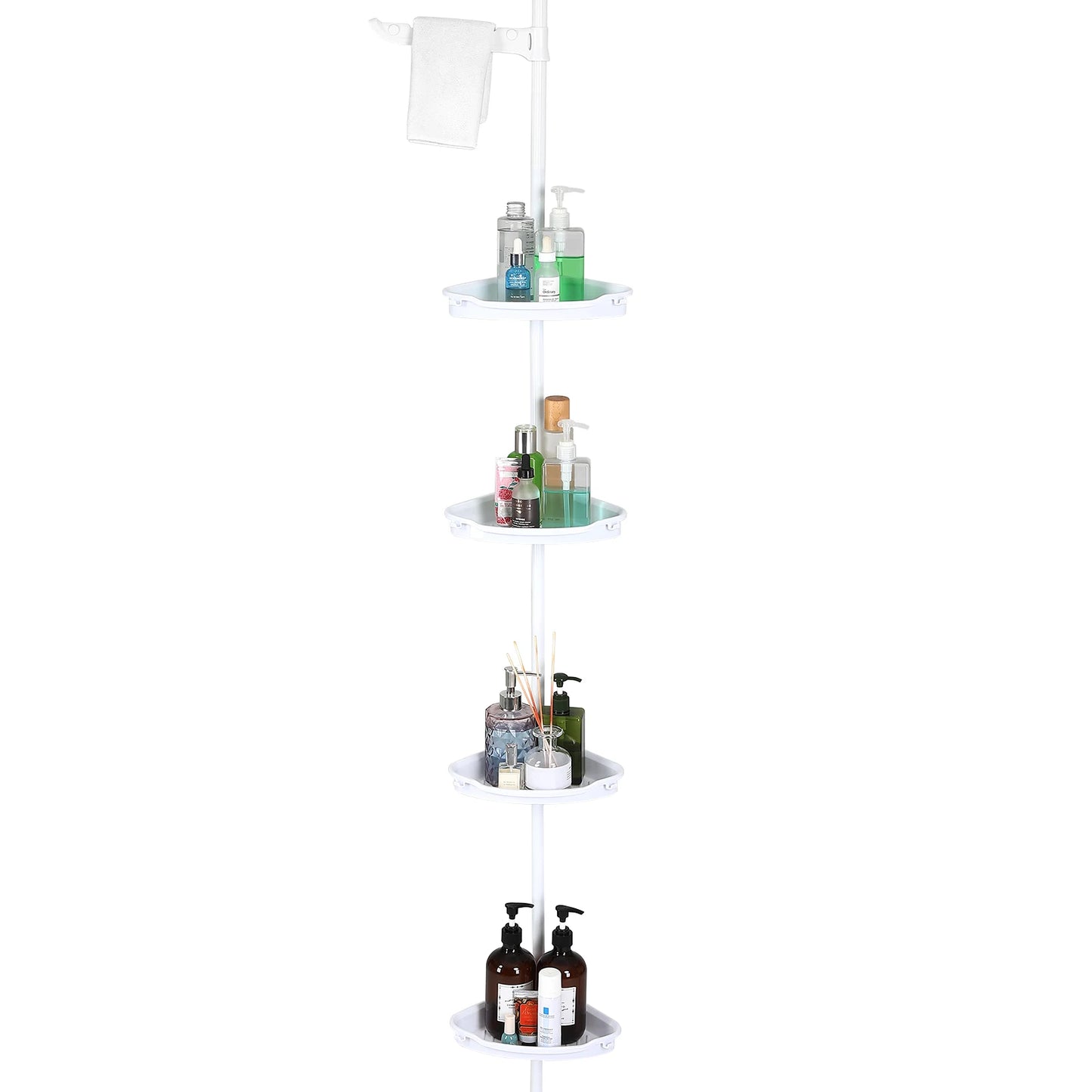 Corner Shower Caddy with Tension Pole 4-Tier Adjustable Shelves Bathroom Storage Organizer with Rubber Pad