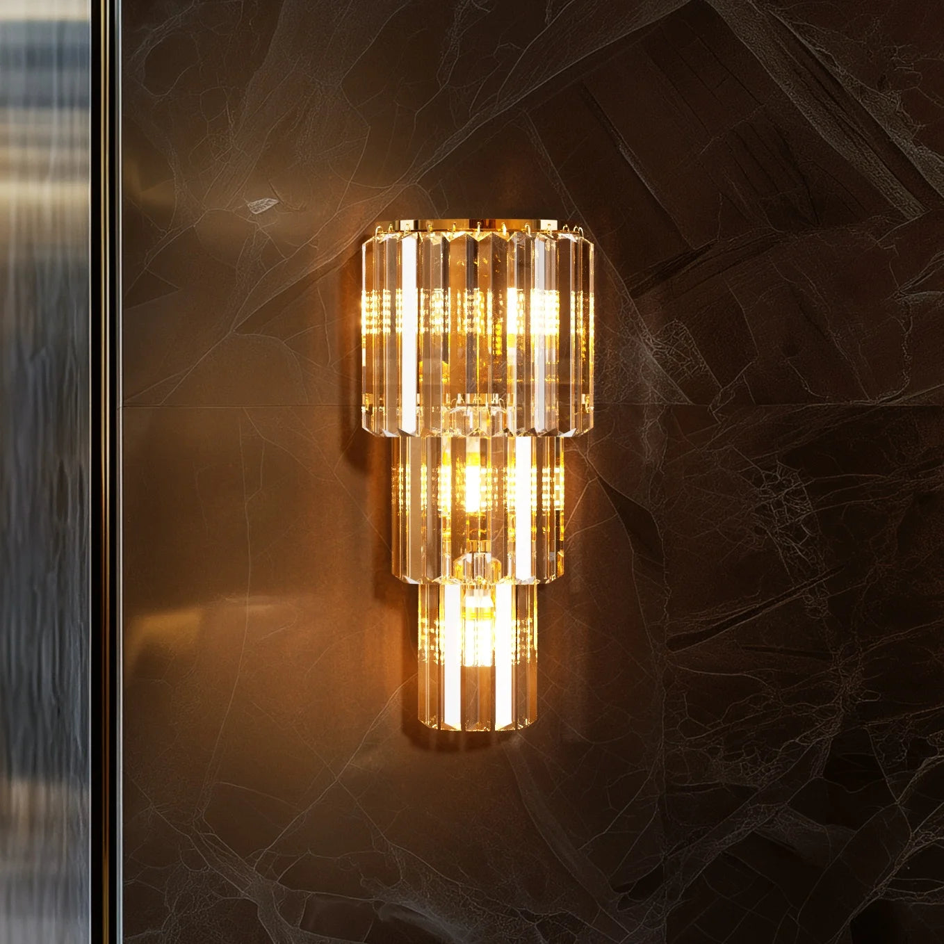 Modern Crystal Wall Lamp 3-Layer Wall Crystal Sconce Light E14 Led Corn Lights