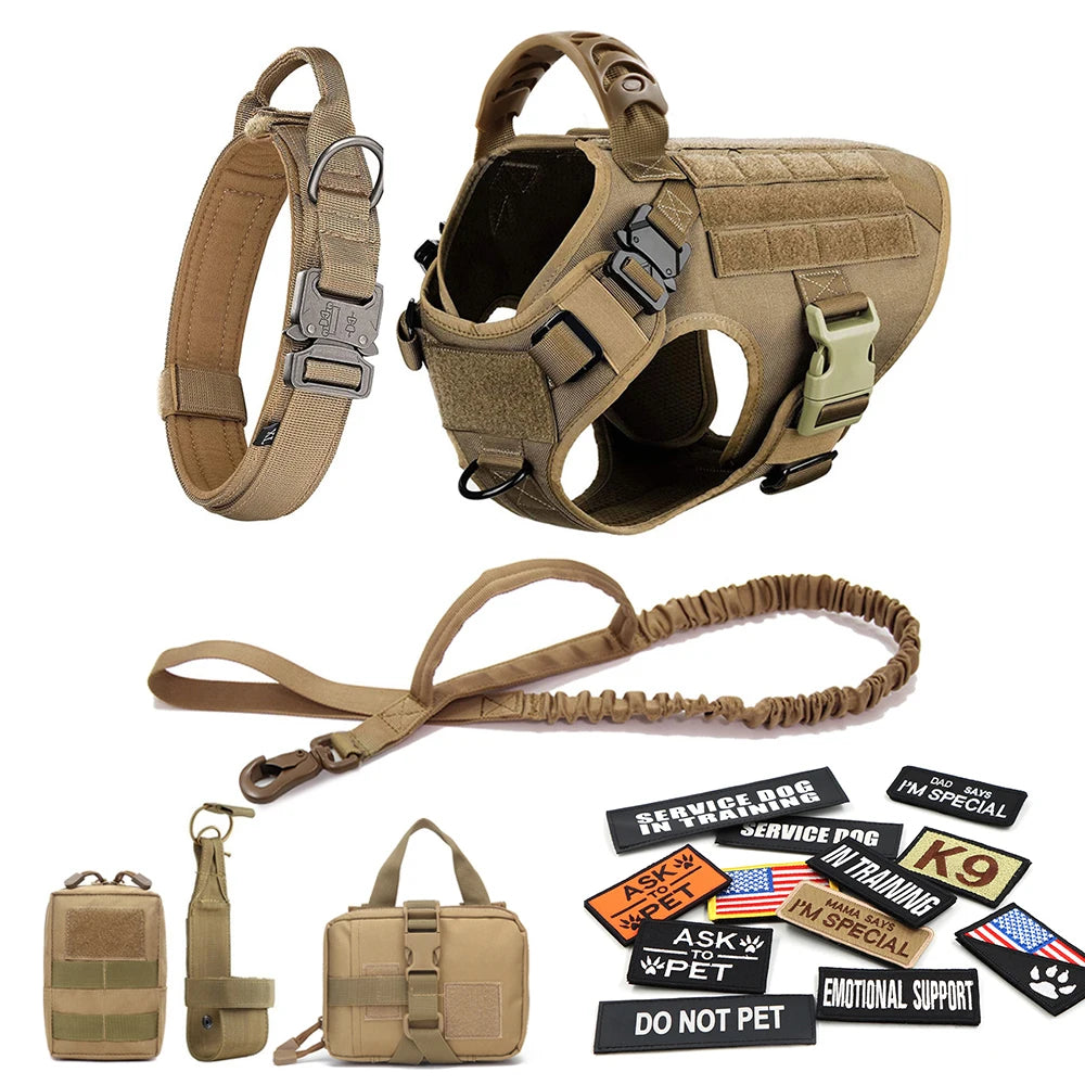 Military Large Dog Harness Collar Leash Bags Patches Set Pet  Training Vests Tactical Dogs Harnesses Accessories