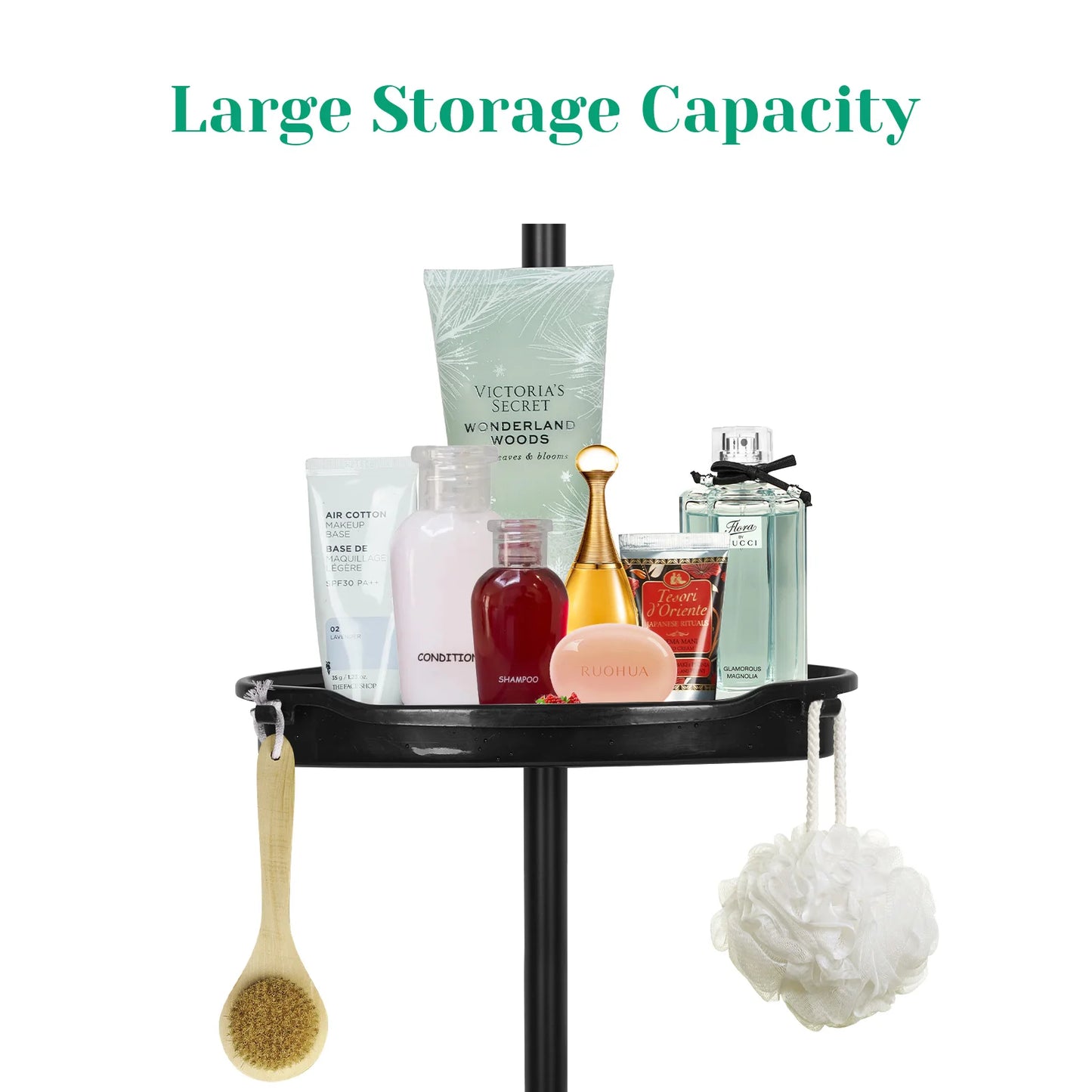 Corner Shower Caddy with Tension Pole 4-Tier Adjustable Shelves Bathroom Storage Organizer with Rubber Pad
