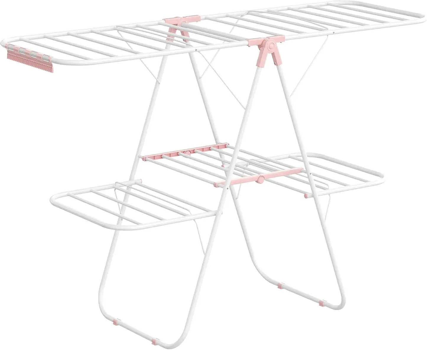 Clothes Drying Rack Foldable 2-Level Laundry Drying Rack Free-Standing Large Drying Rack with Height-Adjustable Wings