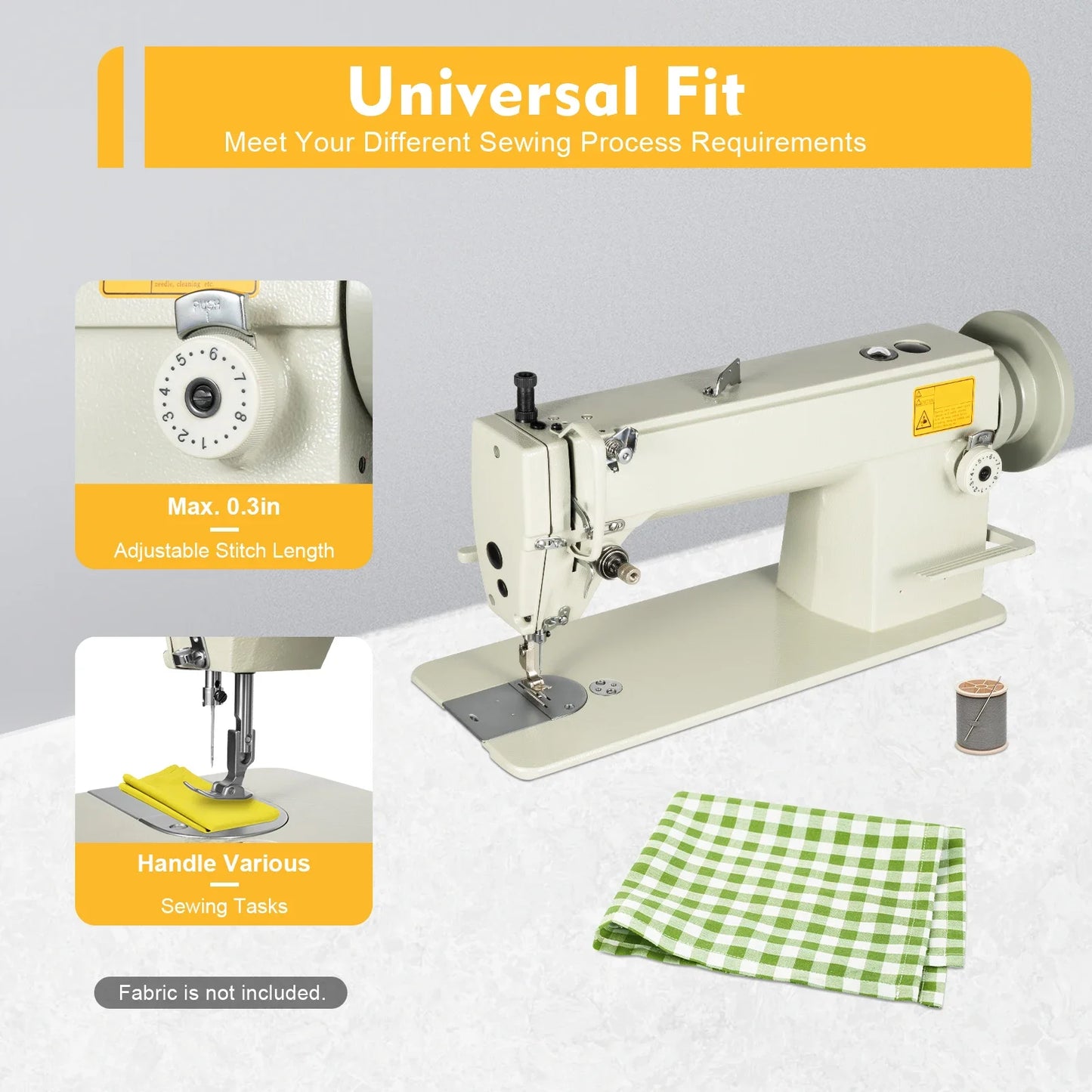 3000 Stitch/Min Industrial Sewing Machine Heavy Duty Cast Iron, 5.5 to 13mm Stitch for Thick Fabrics