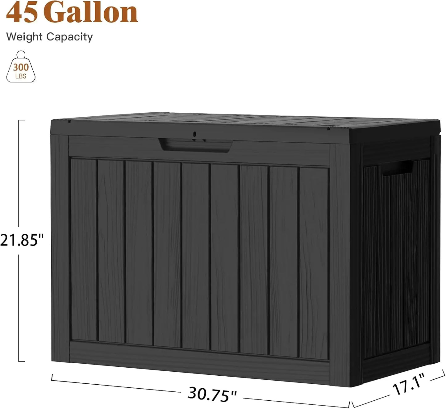 45Gal Black Deck Box - Waterproof & UV-Resistant Outdoor Storage w/Lockable Lid - For Patio/Garden