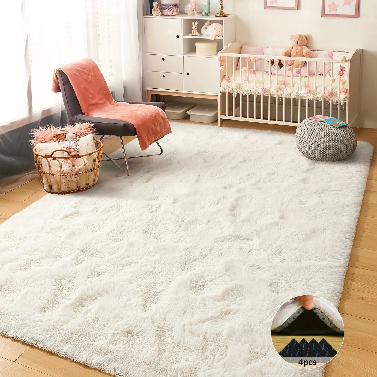 Off-White Soft Shaggy Non-Slip Rugs for Living Room/Bedroom/Nursery