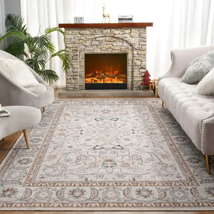Vintage Floral  Soft Accent Area Rug  Low-Pile Carpet for Living Room Bedroom