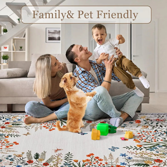 Washable Area Rugs , Non-Slip Floral