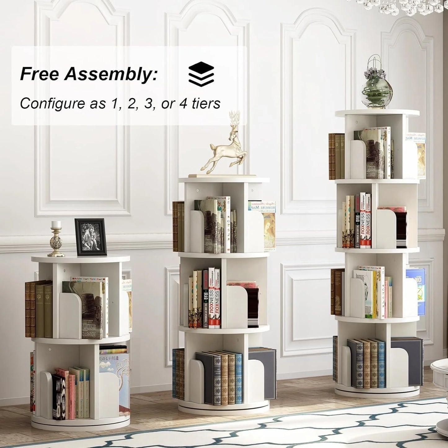 4 Tier Rotating Bookshelf Tower Floor Standing Storage Rack 360 Degree Revolvin Bookcase  Narrow Bookshelf Organizer for Home