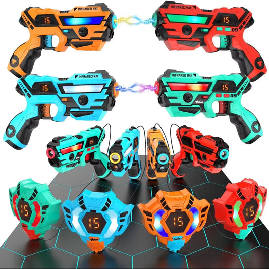 4x Laser Tag Guns with Vests Set Real-time Data SYNC Infrared Laser Tag Shooting Game Indoor Outdoor for Kids Teens Age 6+