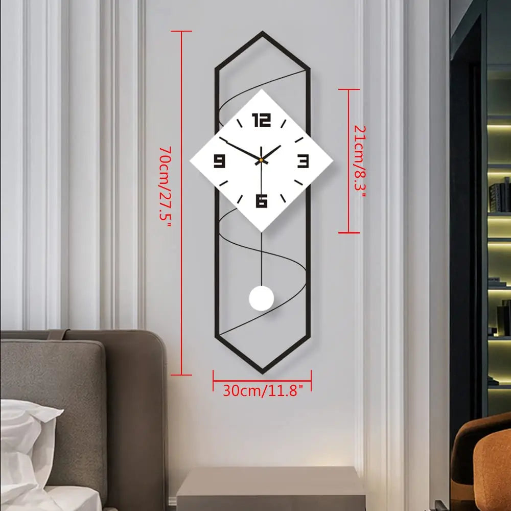 Modern Pendulum Wall Clock with Silent Movement, Metal+ Solid Wood