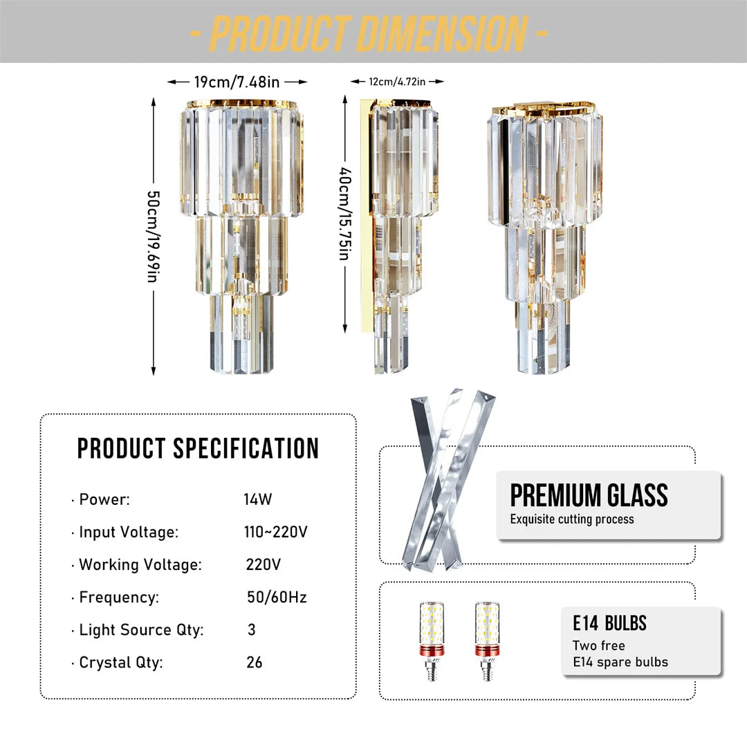 Modern Crystal Wall Lamp 3-Layer Wall Crystal Sconce Light E14 Led Corn Lights