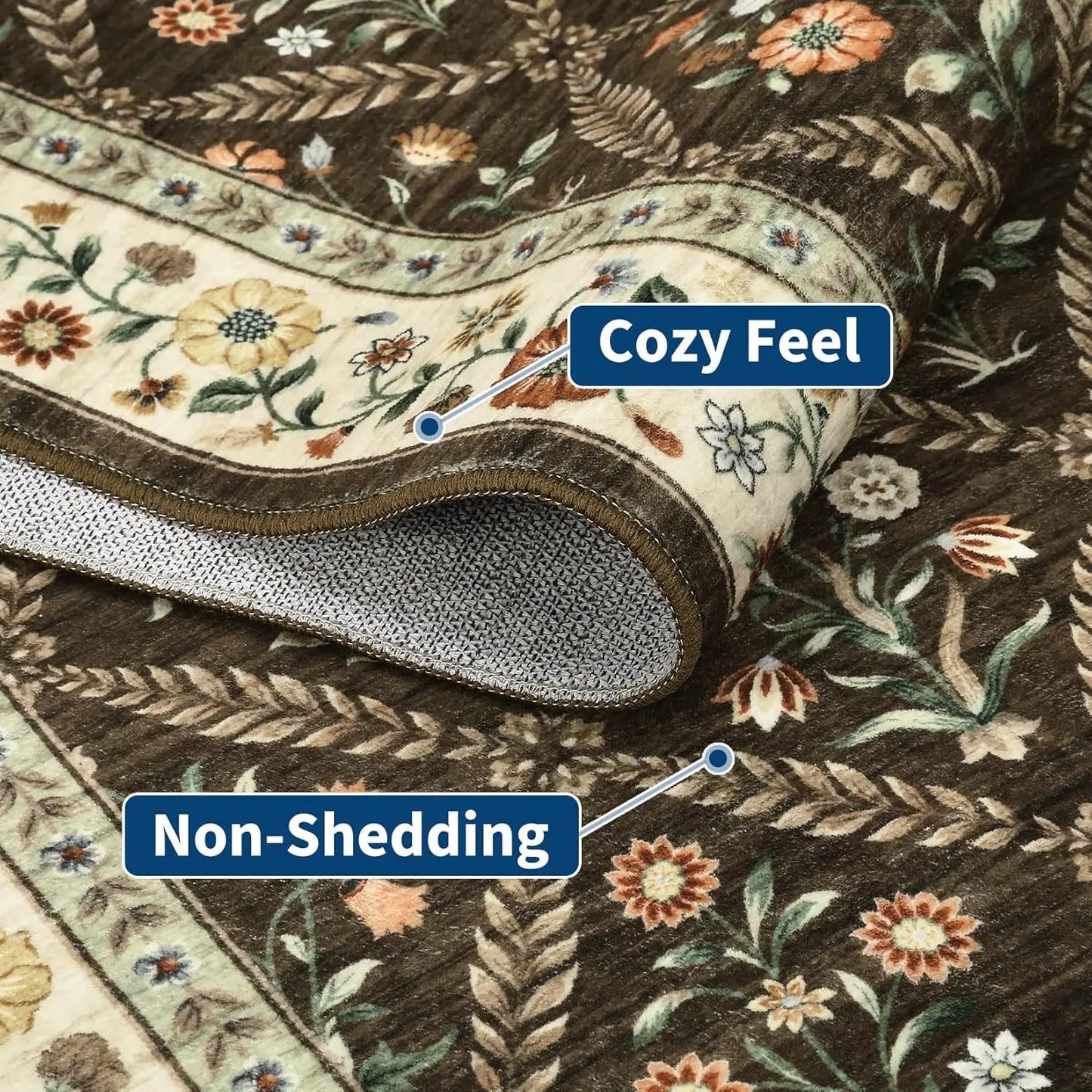 Vintage Washable Area Rugs for Living Room Soft Low-Pile Non-Slip Carpet  for Bedroom Dining Room Home Office