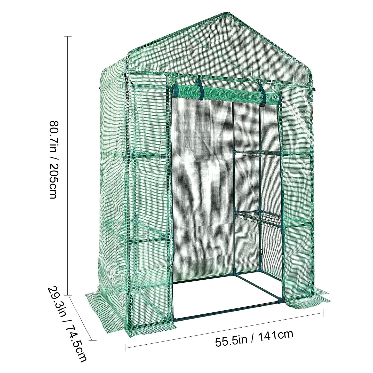 Walk-in Green House Greenhouse with Shelves High Strength PE Cover with Doors & Windows and Steel Frame for Planting