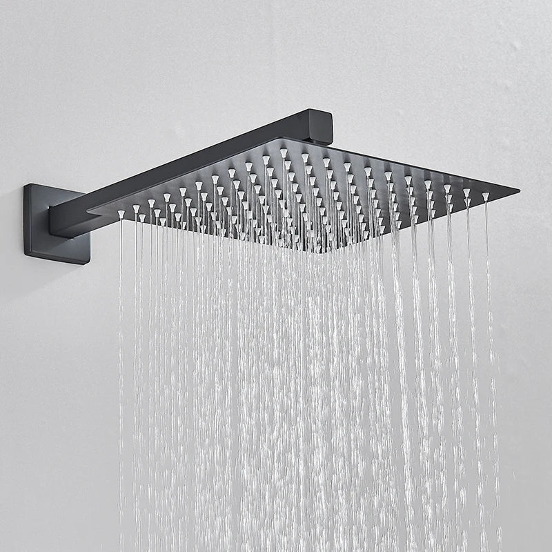 Black Concealed Shower System Rain Waterfall Bathroom Embedded Shower Faucet Set with Tub Spout