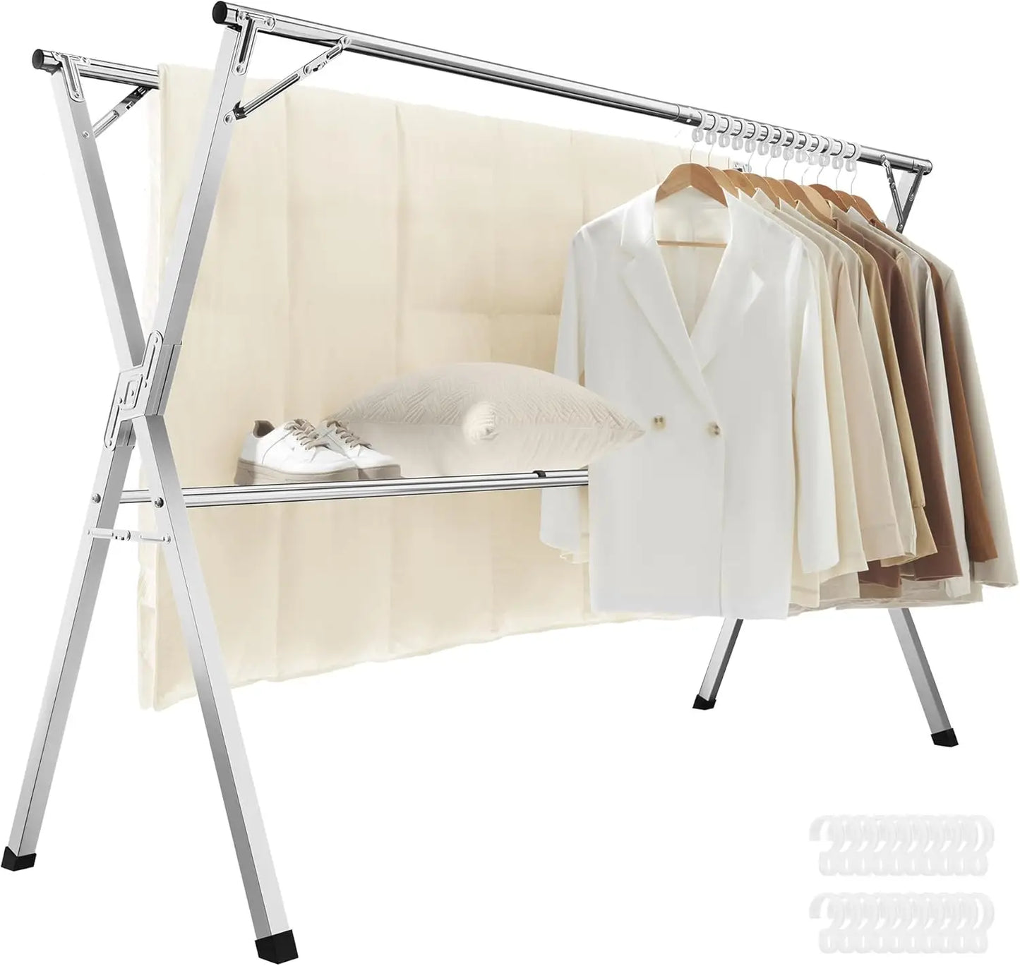 Clothes Drying Rack Heavy-Duty Laundry Drying Rack 45.7-63.4 Inches Extendable Foldable Freestanding Airer Stainless Steel for I