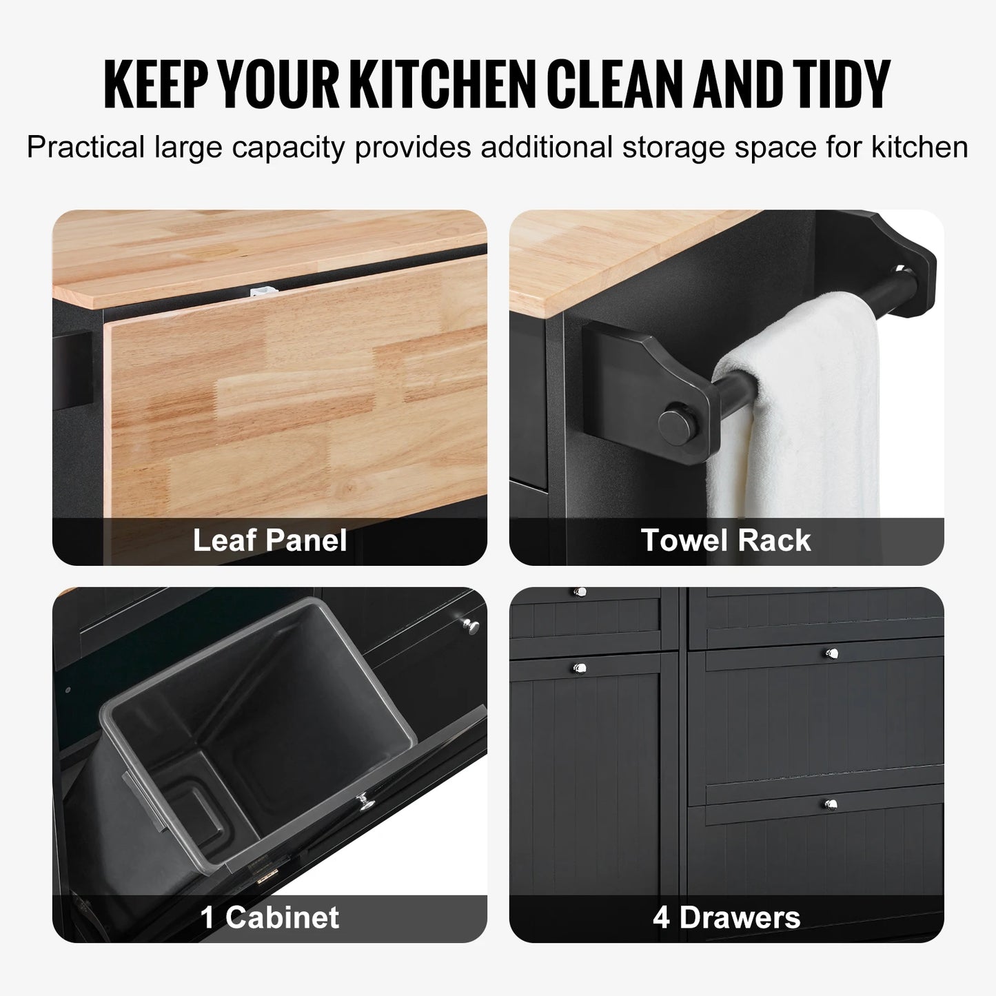 Kitchen Island Cart Breakfast Bar with Trash Cabinet