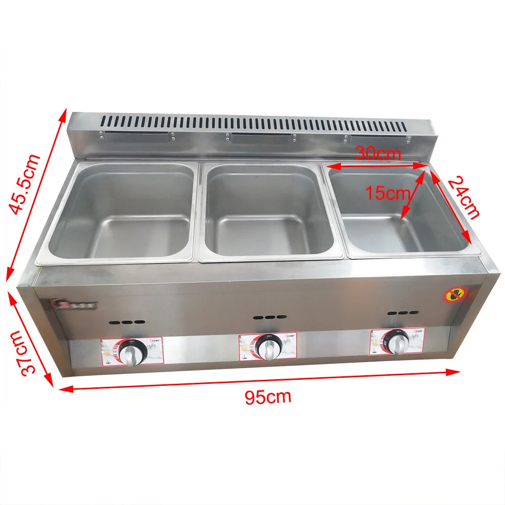 3 Pan Gas Fryer Catering Food Warmer Steam Table Buffet Restaurant 3 Well Deep Fryer Home Kitchen Use