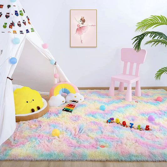 Soft Fluffy Rainbow Rugs for Girls Bedroom