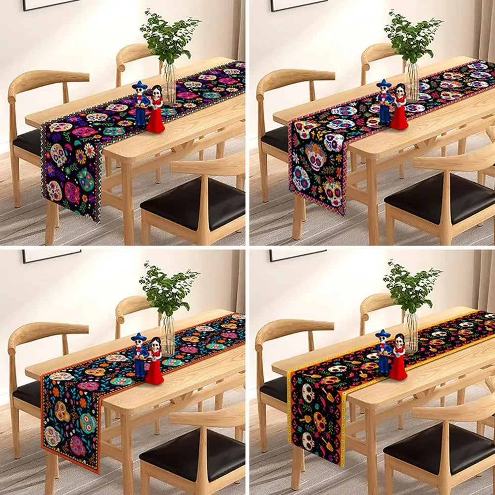 Mexican Skull Tablecloths Rustic Linen Table Cloth Mexican Theme Party Supplies Day Of The Dead Altar Decorations For Festival
