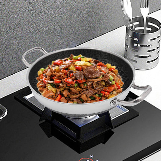 13-Inch Stainless Steel Skillet with Lid, Non-Stick, Kitchen Flat Frying Pan, Professional Cookware for All Cooktops Silver