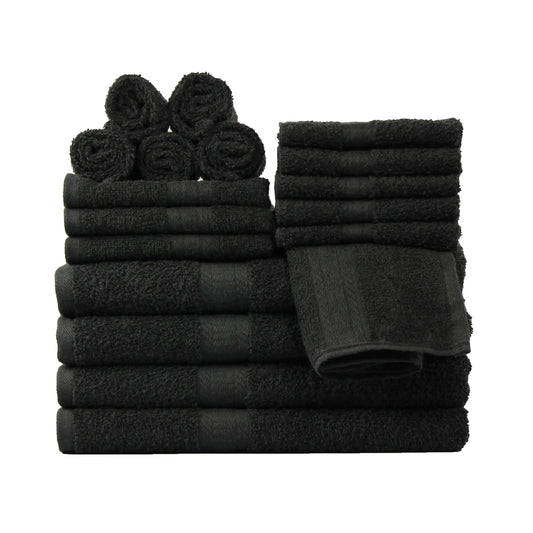 18 Piece 100% Cotton Towel Set, 4 Bath , 4 Hand and 10 Washcloths, Super Soft and Highly Absorbent Basic Solid Towel Set,Black