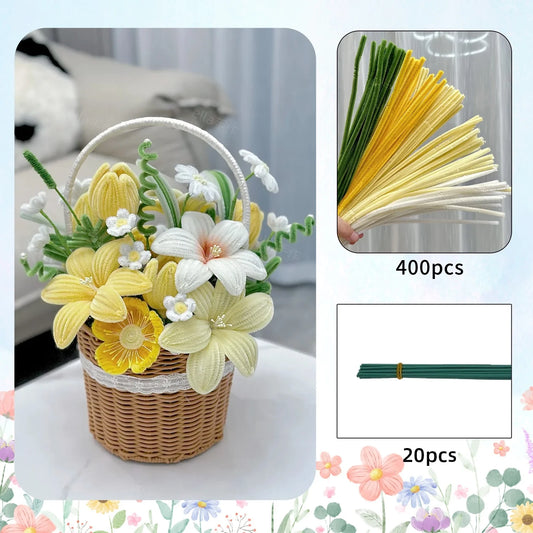 420pcs Pipe Cleaner Flowers Kit DIY Art Flower Bouquet Craft