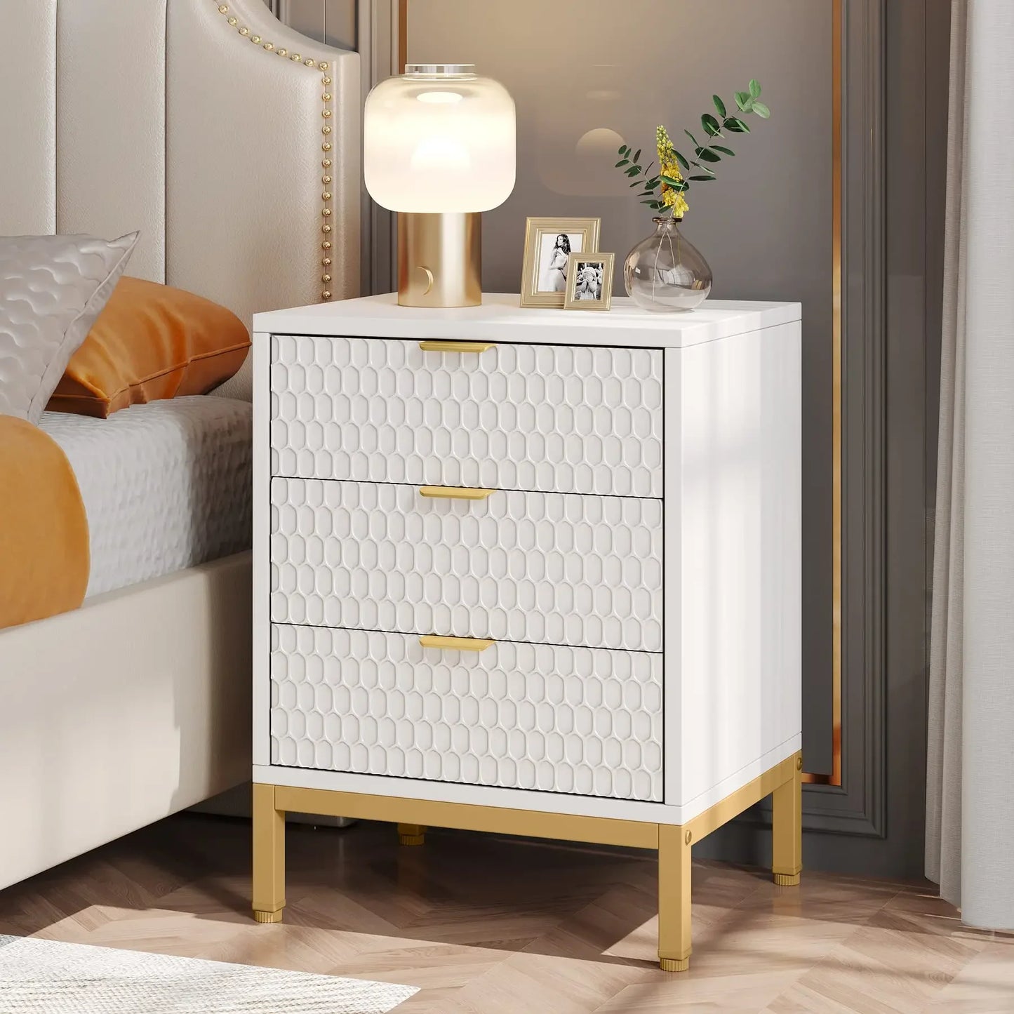 Modern Nightstand, 25.8" Tall Bedside Table with 3 Drawers