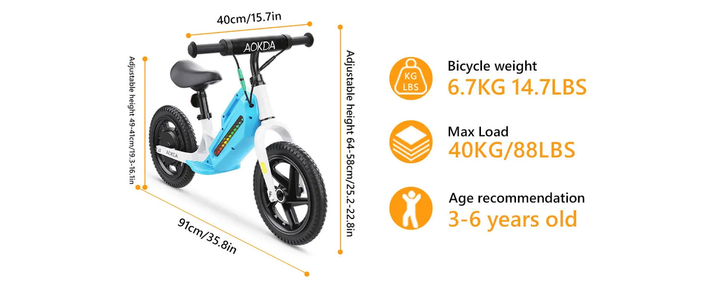 Electric Bikes for Kids, 180W Electric Balance Bike, 12" Pneumatic Tire 21.6V/5.2Ah Battery Boys & Girls E Bike Bicycle