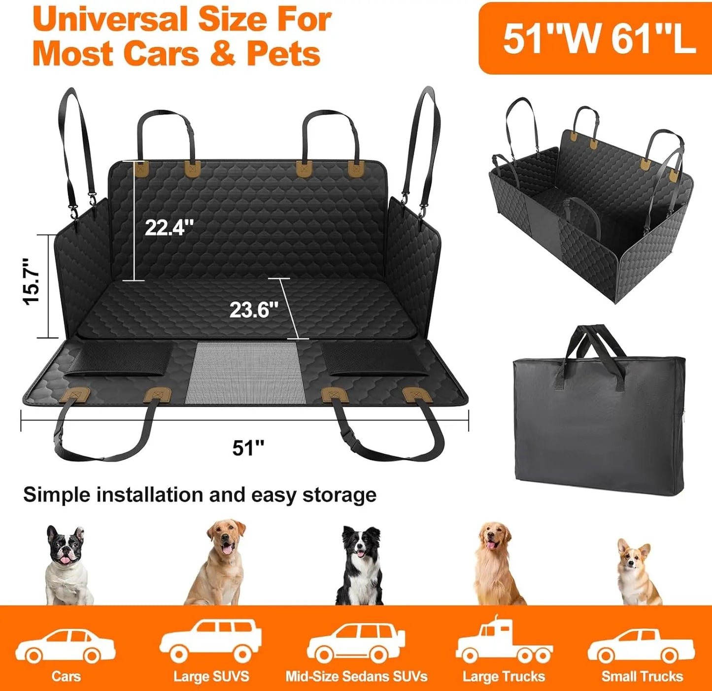 Waterproof Pet Travel Accessories Foldable Dog Car Rear Back Seat Protector