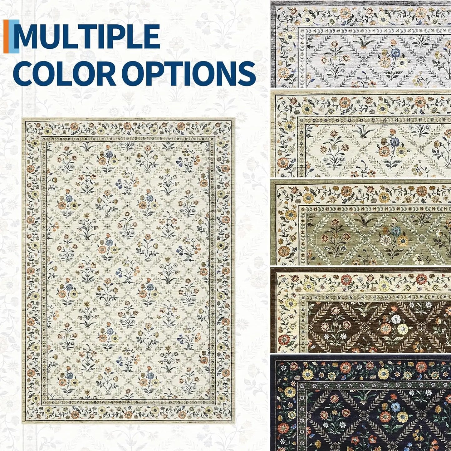 Vintage Washable Area Rugs for Living Room Soft Low-Pile Non-Slip Carpet  for Bedroom Dining Room Home Office