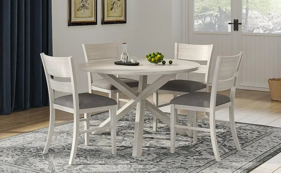 4-Piece Solid Wood Dining Table Set for 4-6, Modern Breakfast Dinette Kitchen Table with Chairs