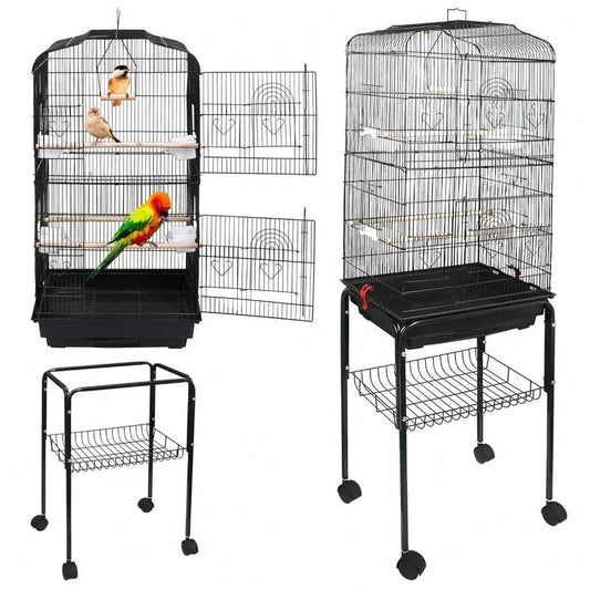 59''H Rolling  Bird Cage Cockatiel Parakeet Finch Canary Home with Stand & Tray