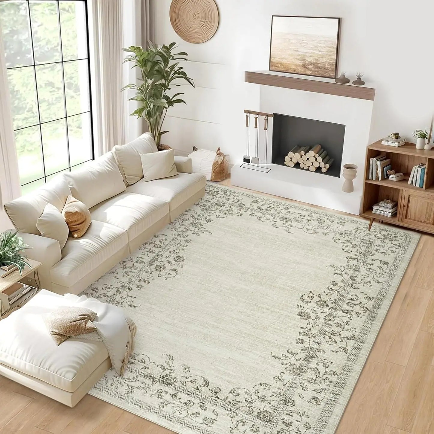 Washable Floral Area Rug