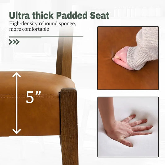 Faux Leather Dining Chairs Set of 4 Upholstered Kitchen & Dining Room Wooden Chairs Mid Century Modern Dining Chairs Low Back