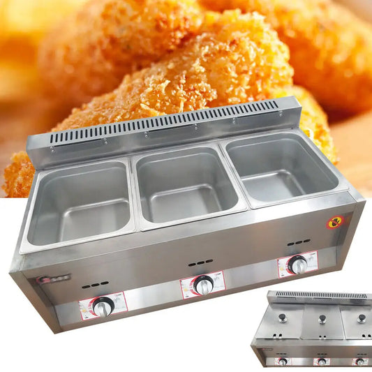 3 Pan Gas Fryer Catering Food Warmer Steam Table Buffet Restaurant 3 Well Deep Fryer Home Kitchen Use