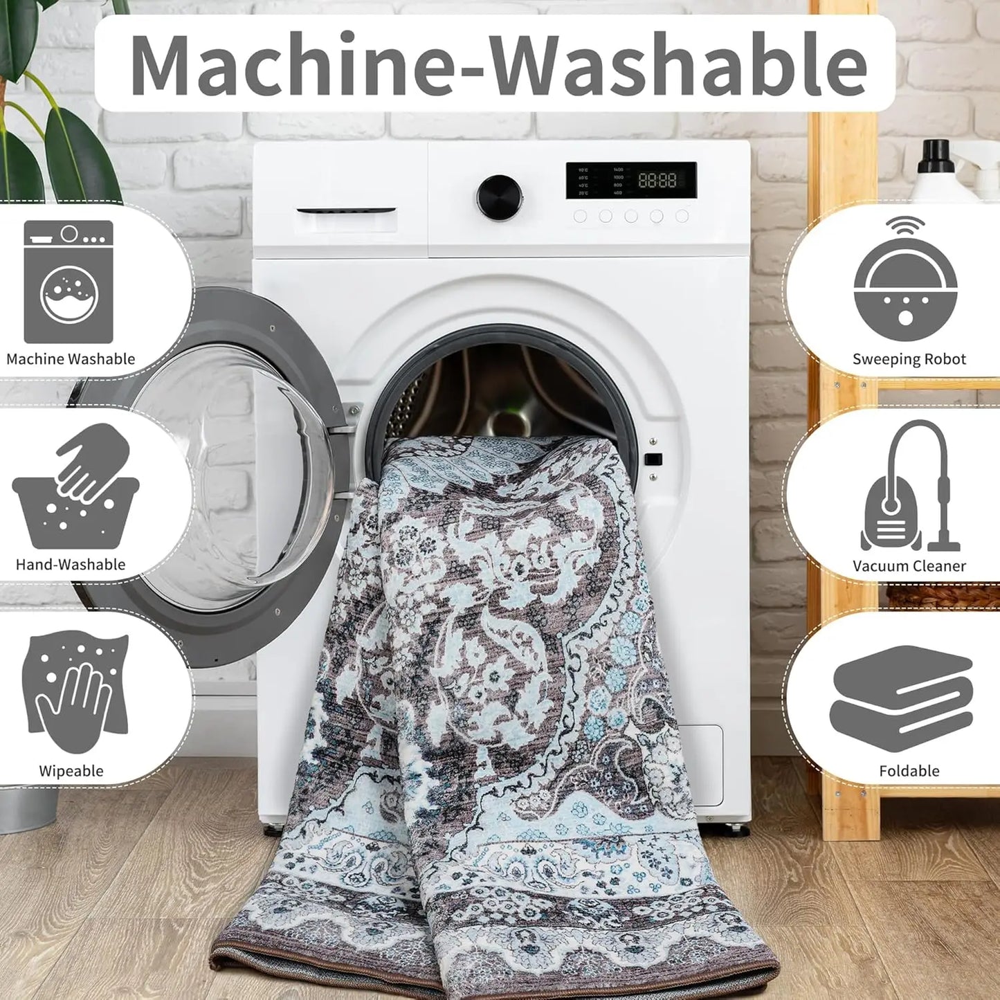 Non-Slip Low Pile Area Rugs ,Machine Washable