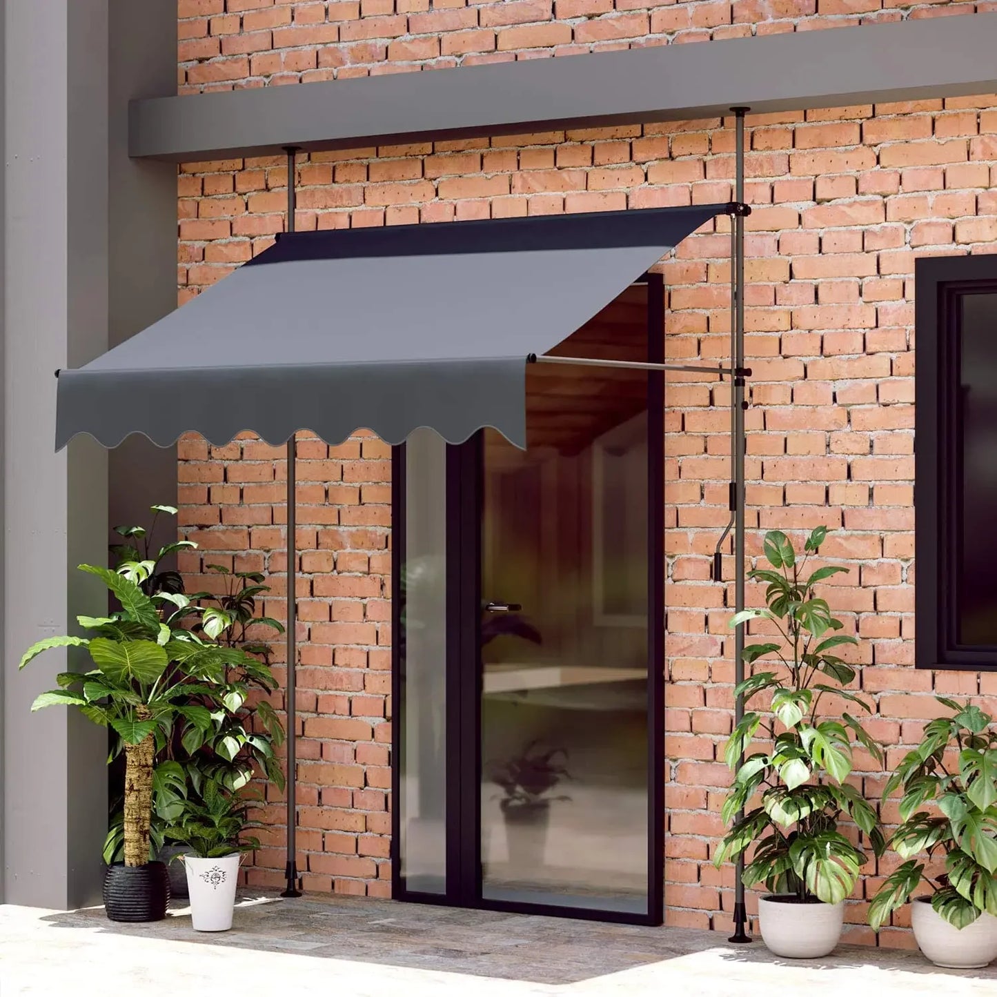 Awning Balcony Patio Retractable Awning UV50+ Sun Shade Awning Clamp Garden Sun Protection with Hand Crank Without Drilling